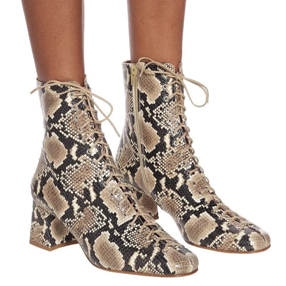 By Far Size 38 Becca Snakeskin Lace Up Heeled Boots